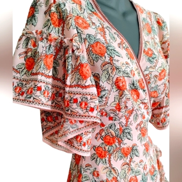 Max Studio | EUC Rose Floral Print Ruffle Sleeve Wrap High Low Dress | XS - Picture 10 of 13